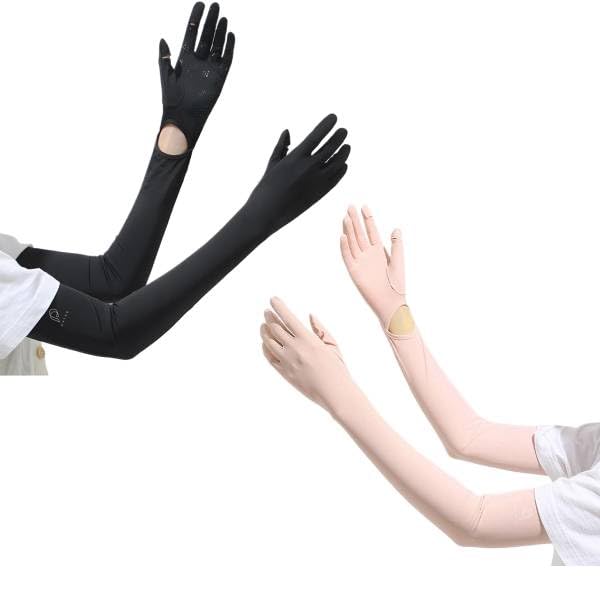 PALAY® 2 Pairs Hand Gloves for Sun Protection with Arm Sleeves for Women,Nylon Ice Silk Sun Protection Gloves Women Cooling UV Hand Cover Arm Sleeves Bike Riding (Black & Pink) PALAY® 2 Pairs Hand Gloves for Sun Protection with Arm Sleeves for Women,Nylon Ice Silk Sun Protection Gloves Women Cooling UV Hand Cover Arm Sleeves Bike Riding (Black & Pink)